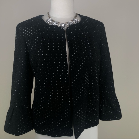 Nine West Size 12 Black Polkadots Bell Sleeves Coat Jacket